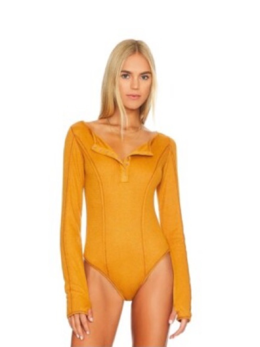 Intimately Free People Women’s Sloane Long Sleeve Bodysuit In Amber Gold, Medium